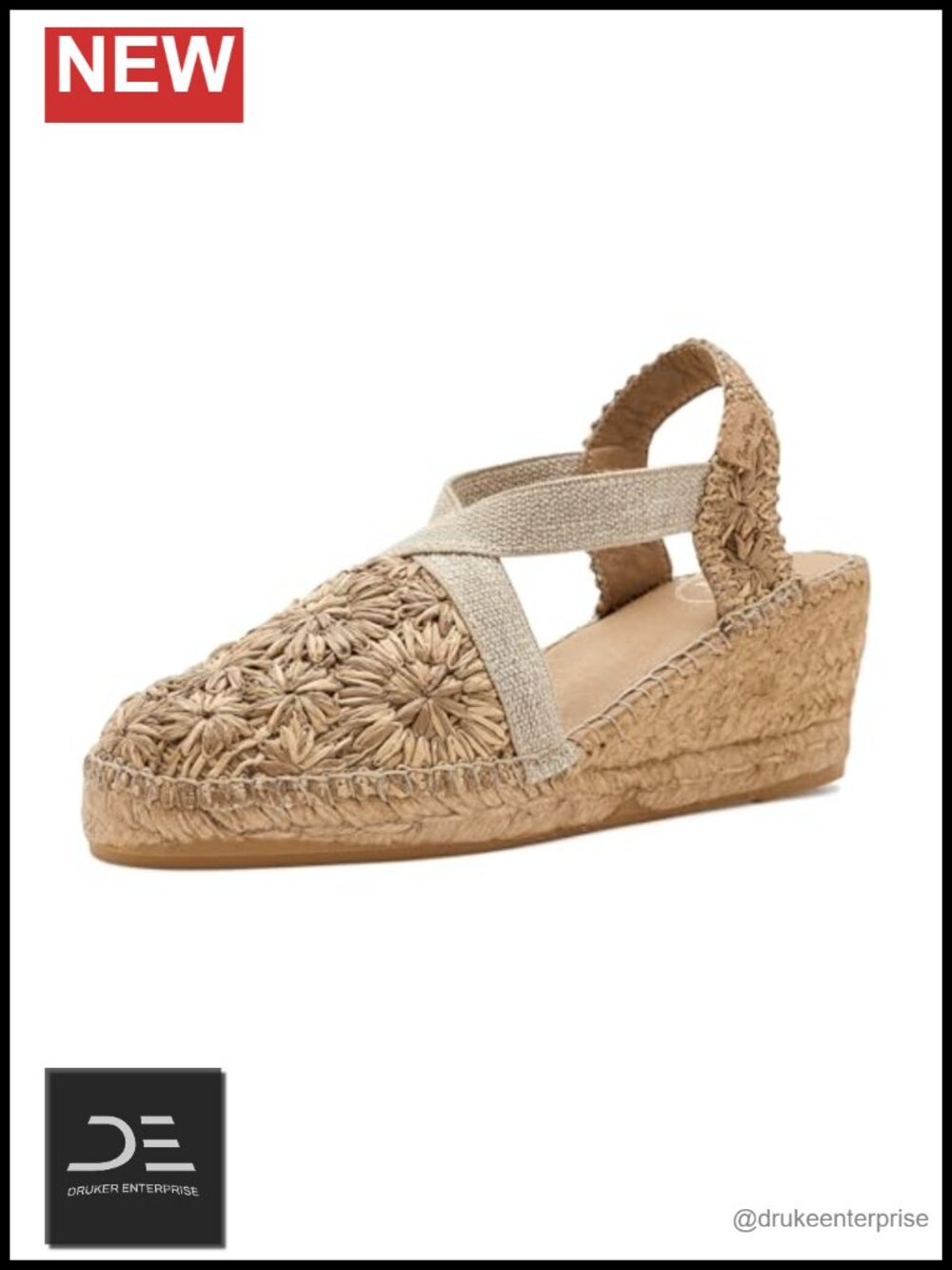 Handcrafted Raffia Wedge Espadrille Sandals Slingback Woven Floral